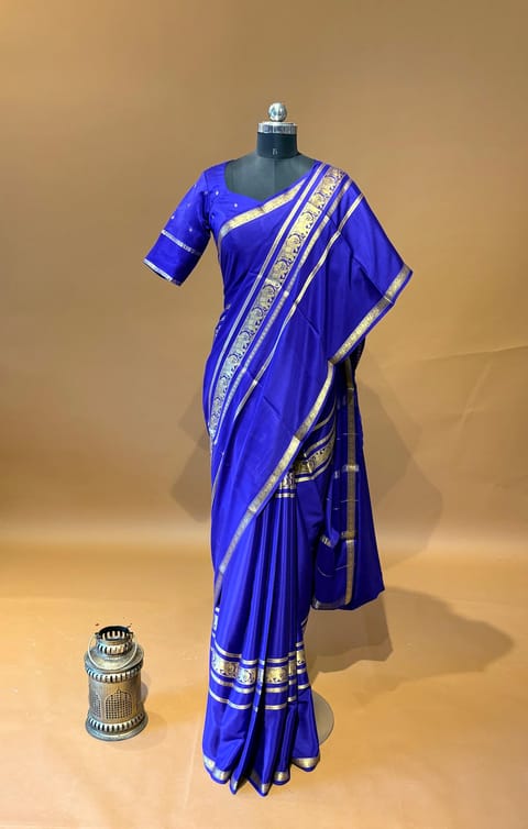 Electric Blue Mysore Crepe Saree with 100gsm