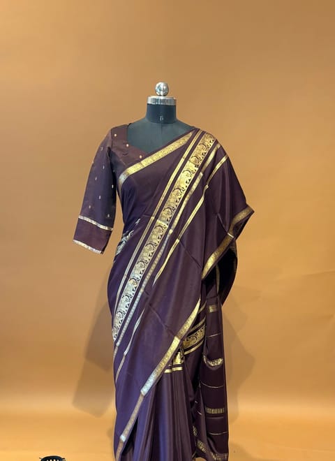 Chocolate Mysore Crepe Saree with 100gsm
