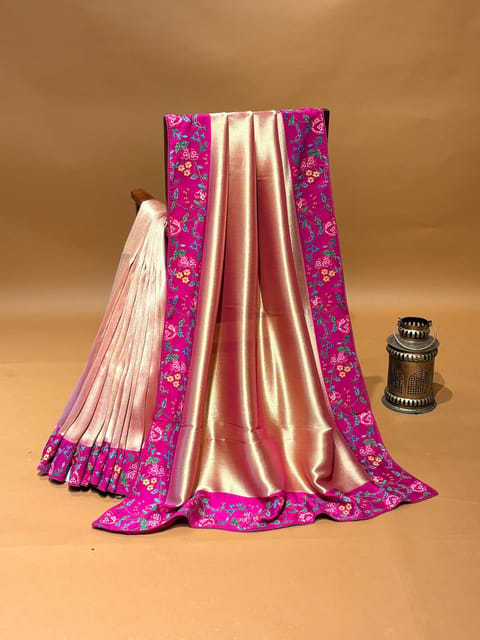 Rose Pink Banarasi Tissue Saree with Petite Point Embroidery