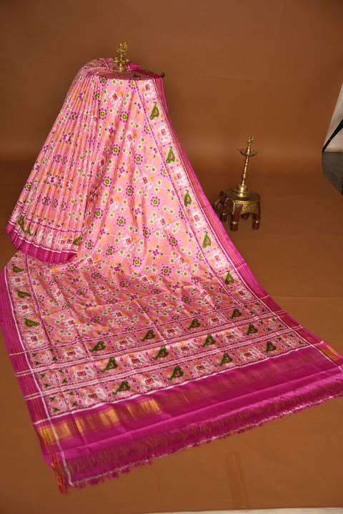 Baby Pink Double Ikkath Patan Patola Saree