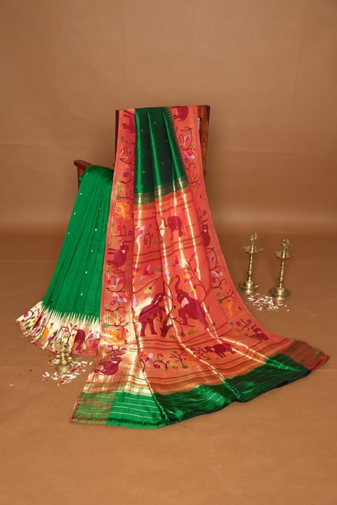 Emerald Green Pure Handloom Paithani Saree