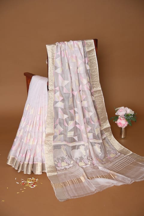 Pastel Lilac Pure Silk Kota Saree with Allover Embroidery