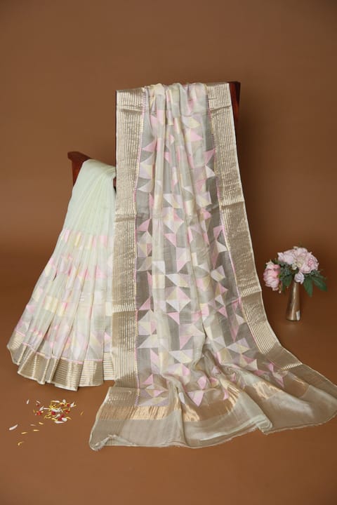 Pastel Mint Green Pure Silk Kota Saree with Allover Embroidery