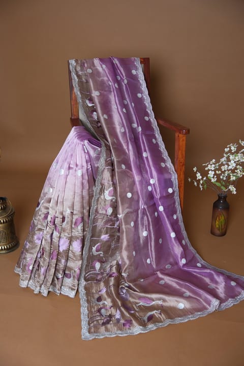 Ombre Dyed Banarasi Tissue Saree with Embroidery