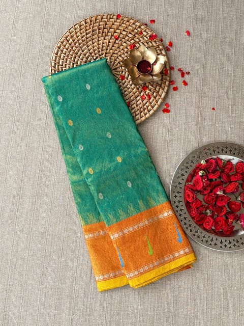Emerald Green Vaira Post Gadwal Silk Saree with Paithani Tissue Single Muni Ya Border