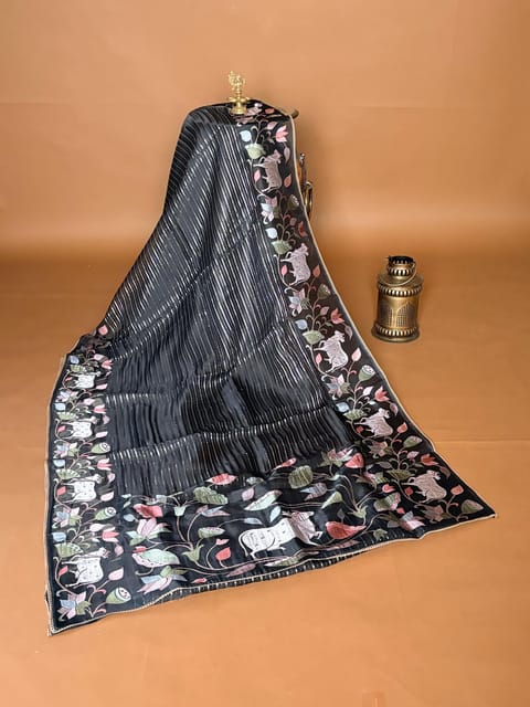 Black Organza Saree with Pichwai Embroidery