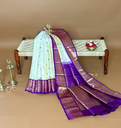 Vanilla and Purple Vintage Kanjeevaram Saree