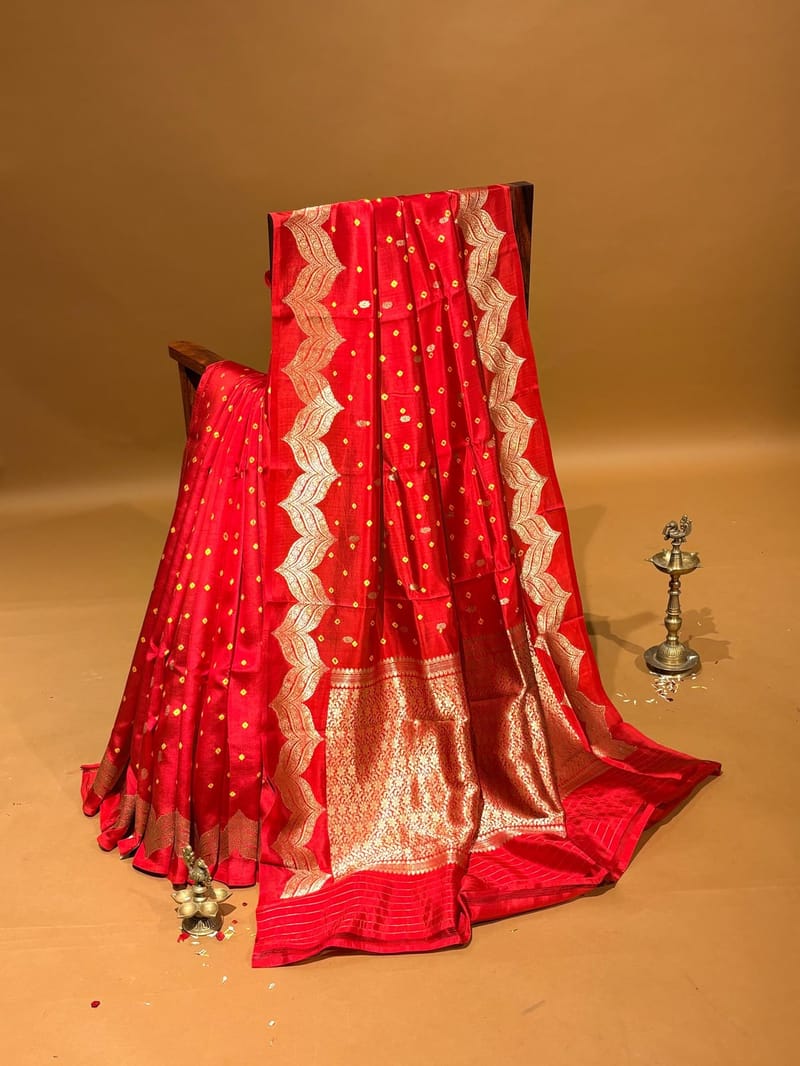 Red Banarasi Bandhej Puna Silk Saree with Kaduwa Weaving