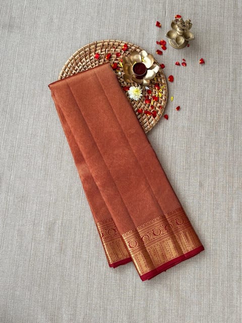 Maroon Red Vintage Twill Kanjeevaram Saree in Monotone Look
