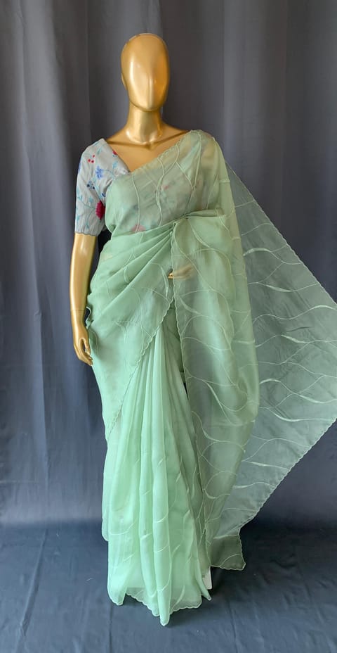 Red and White Stripes Satin Chiffon Saree with Statement Borders