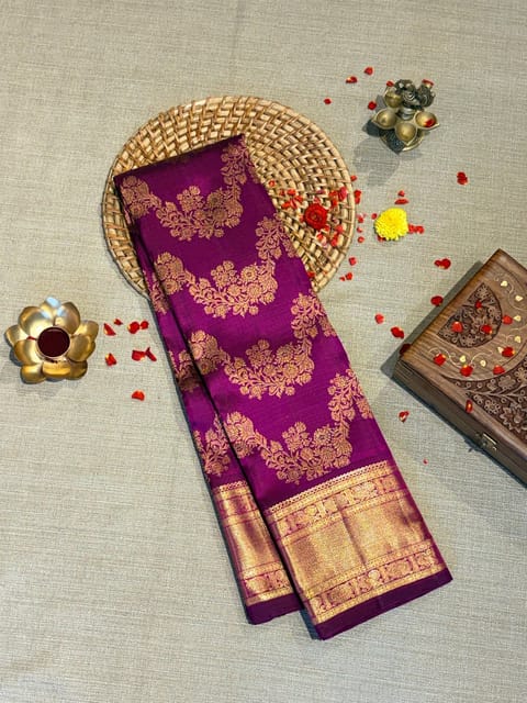 Purple Designer Kanjeevaram Saree with Allover Jaal Weaving