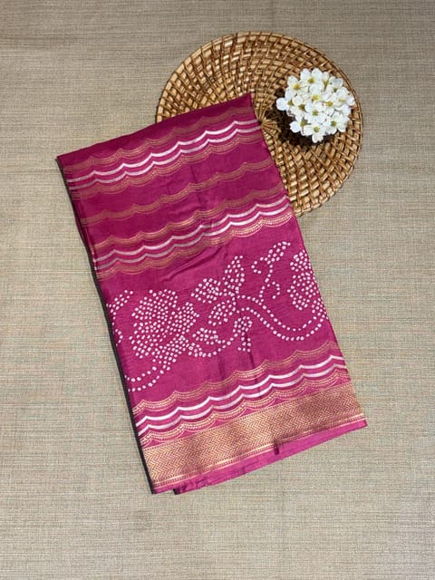 Dusty Pink Designer Ikkath Banarasi Silk Saree with Rai Bandhej