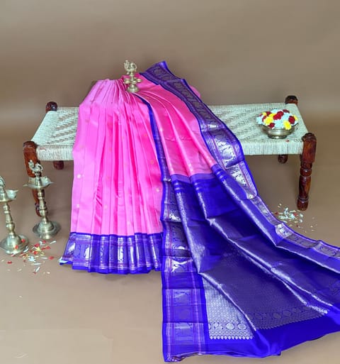 Rose Pink and Purplish Blue Vintage Kanjeevaram Saree