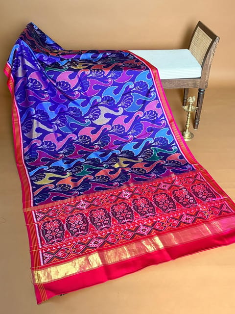 Royal Blue Pure Handloom Single Ikat Patan Patola Saree