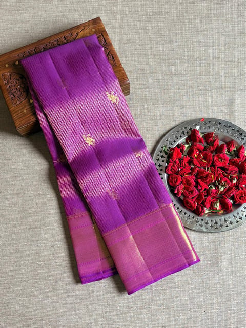 Purple Vintage Checks Kanjeevaram Saree