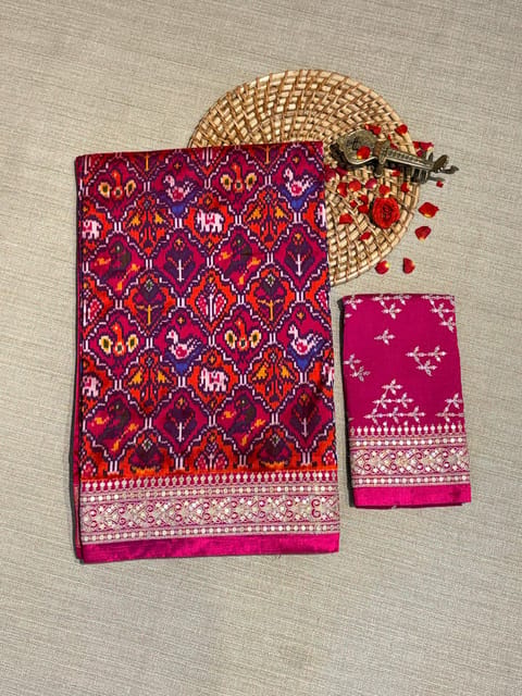 Multi Colour and Multi Figure Ikkath Patola Saree Fusioned with Sabyasachi Style Borders and Blouse