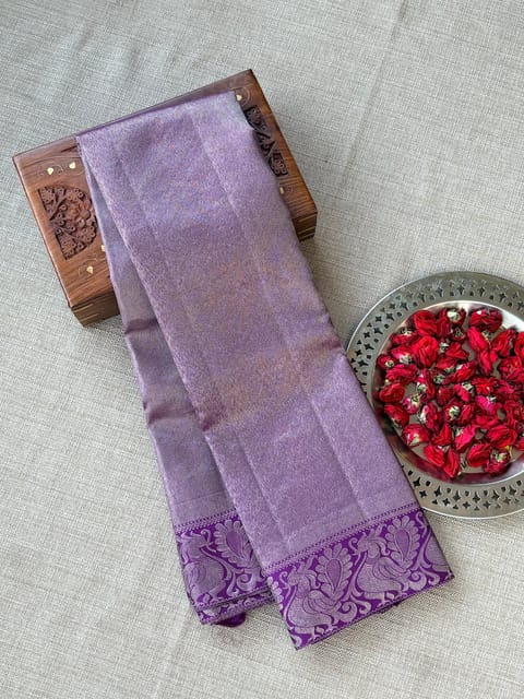 Purple Twill Kanjeevaram Saree with Silver Zari Weaving
