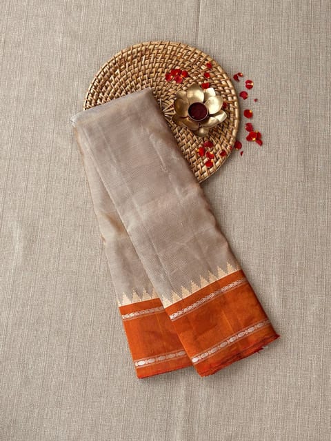 Beigish Gold Vaira Oosi Gadwal Silk Saree with Orange Paithani Tissue Gap Border