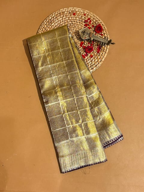 Antique Brown Rich Vintage Kanjeevaram Tissue Checks Saree