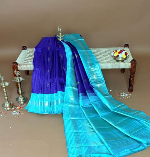 Purplish Blue and Teal Vintage Kanjeevaram Saree