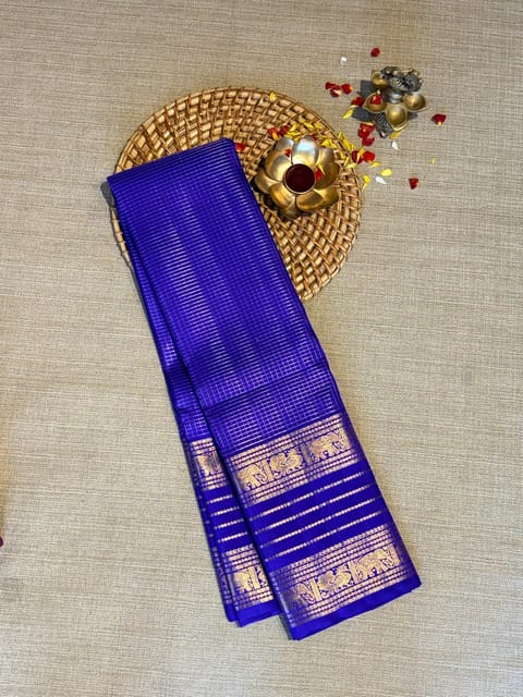 Purplish Blue Vintage Checks Kanjeevaram Saree