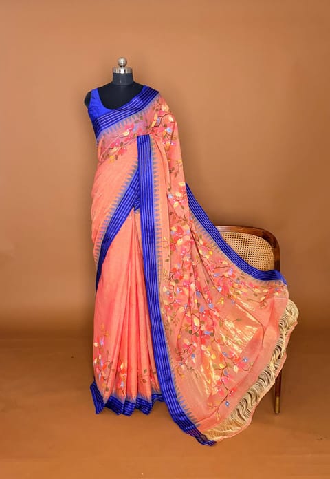 Peach Handpainted Ponduru Khadi Saree