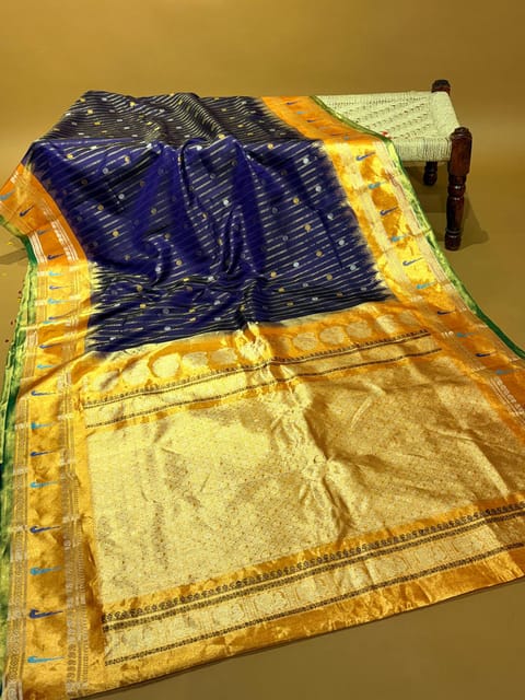 Violet Gadwal Stripes Saree with Paithani Tissue Border