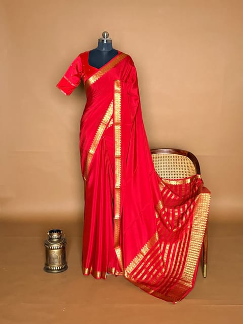 Chilli Red Mysore Silk Saree with 120 Gsm