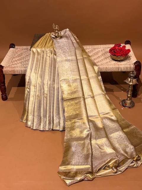 Gold Twill Tissue Kanjeevaram Saree