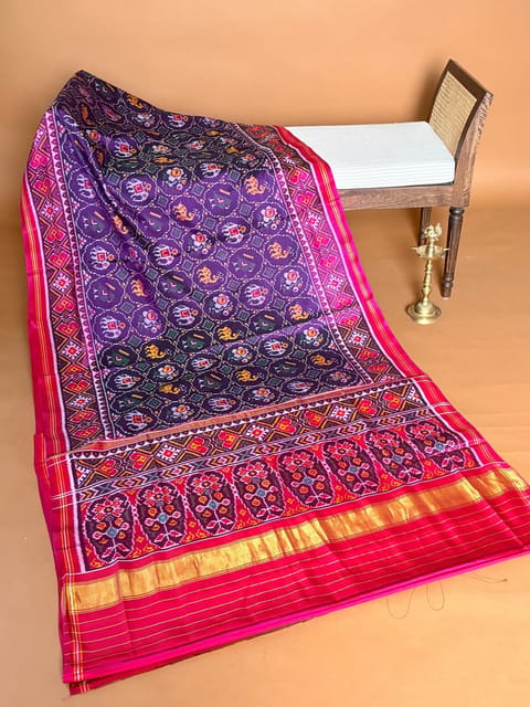Violet Pure Handloom Single Ikat Patan Patola Saree