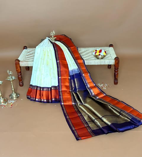 Vanilla and Rust Orange Vintage Kanjeevaram Saree with Gap Borders