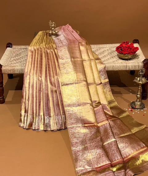 Red Twill Tissue Kanjeevaram Saree