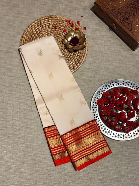 Ivory Vintage Korvai Kanjeevaram Saree