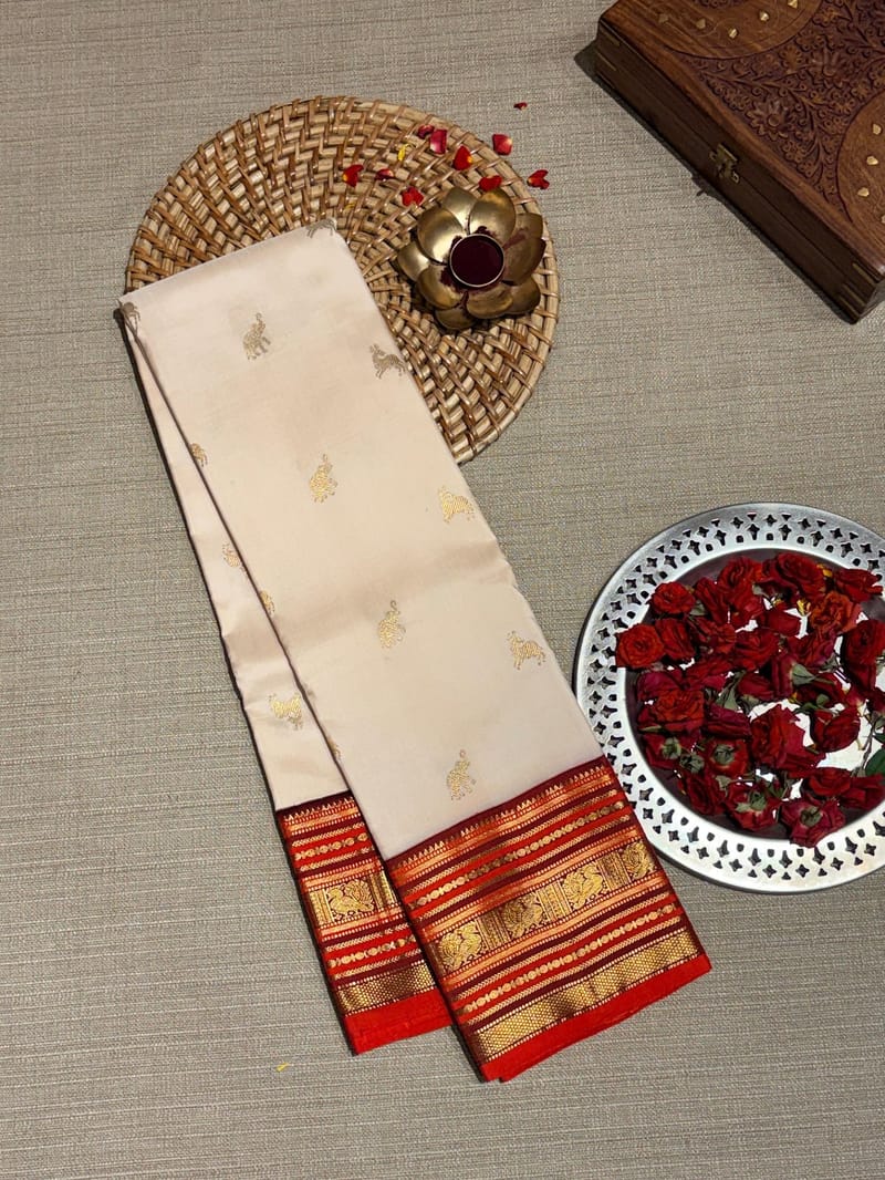 Ivory Vintage Korvai Kanjeevaram Saree