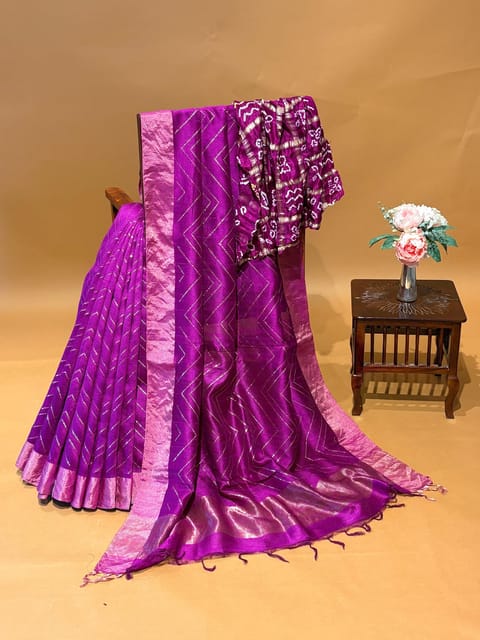 Purple Banarasi Dhupion Raw Silk Handloom Saree with Badla Work