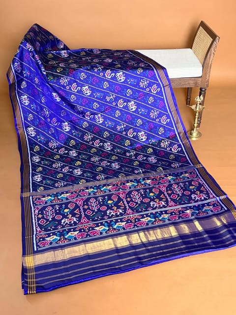 Blue Pure Handloom Single Ikat Patan Patola Saree
