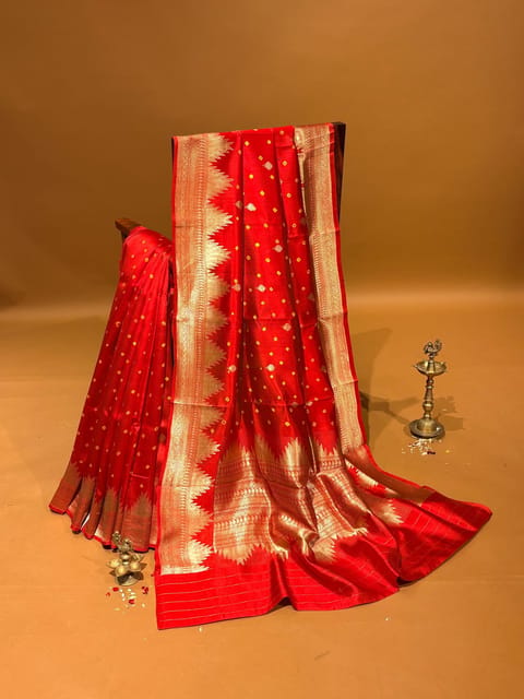 Red Banarasi Bandhej Puna Silk Saree with Kaduwa Weaving