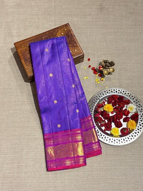 Purple & Pink Dual Tone Vaira Oosi Vintage Kanjeevaram Saree