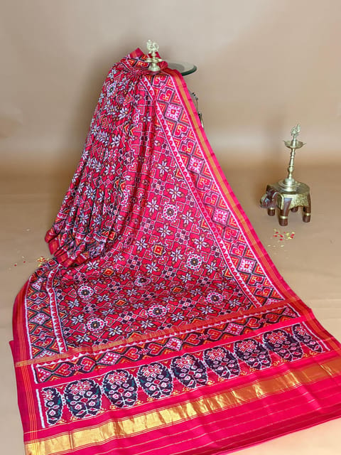 Red Monotone Look Single Ikkath Patan Patola Saree