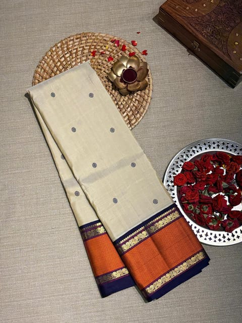 Ivory Vintage Korvai Kanjeevaram Saree