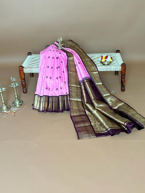 Candy Pink and Brown Vintage Kanjeevaram Saree