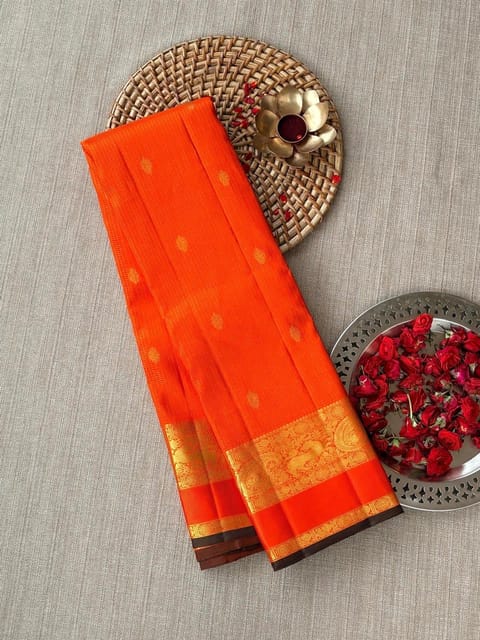 Orange Vaira Oosi Vinatge Kanjeevaram Saree