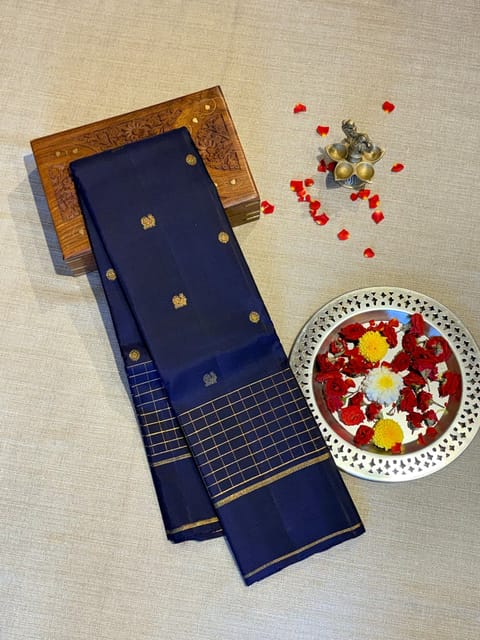 Deep Violet Vintage Kanjeevaram Saree with Checks & Gap Double Borfer