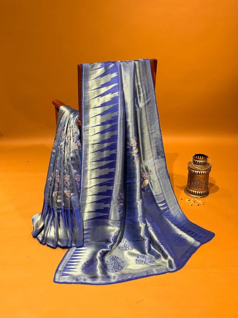 Banarasi Tonchoi Weaving Temple Border Saree with Embroidery
