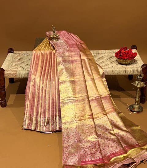 Pink Twill Tissue Kanjeevaram Saree