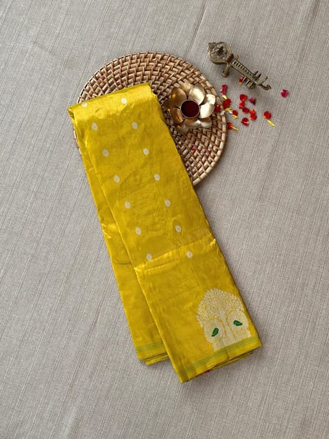 Lemon Yellow Allover Gadwal Tissue Saree with Open Border