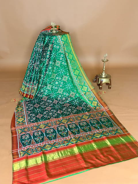 Emerald Green Single Ikkath Patan Patola Saree