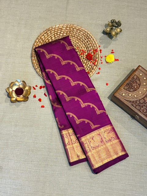Purple Kanjeevaram Saree with Allover Jaal Weaving