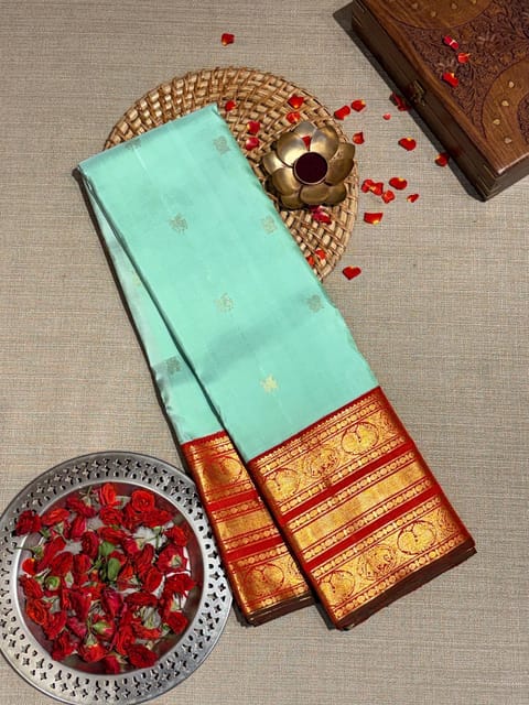 Mint & Red Combo Vintage Kanjeevaram Saree