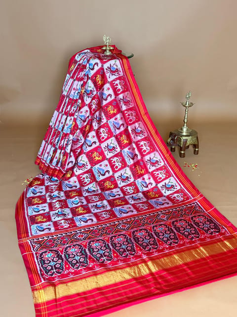 Red and Pink Combo Single Ikkath Patan Patola Saree